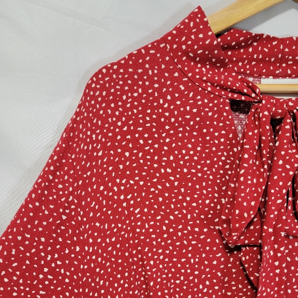 Ava&Viv Ruffled Tiered Tie-neck Long Sleeve Red Maxi Dress Peasant, Grannycore - Picture 5 of 11